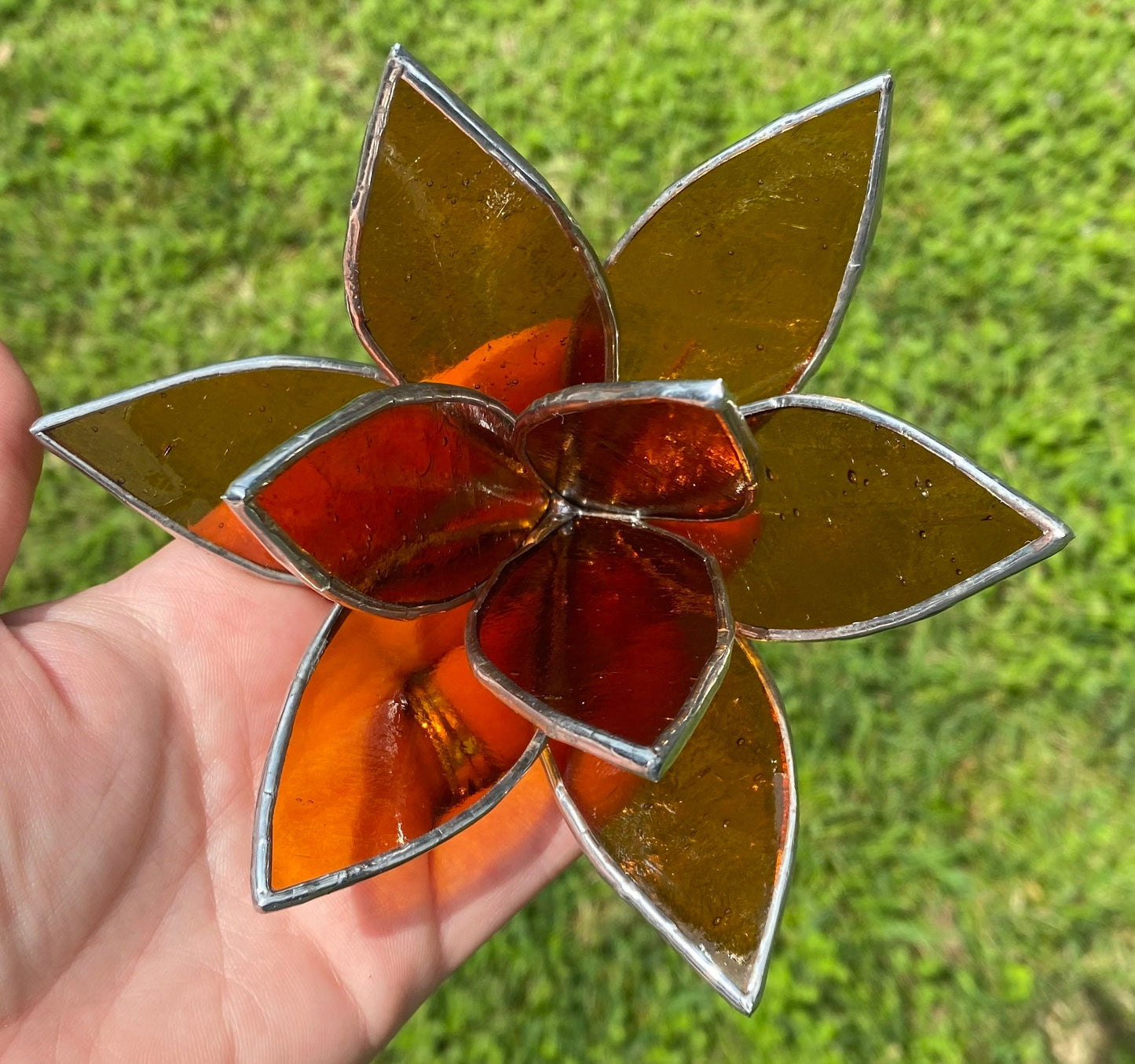 LIMITED EDITION Amber Stained Glass Fall Inspired Succulent Sculpture for plant lovers