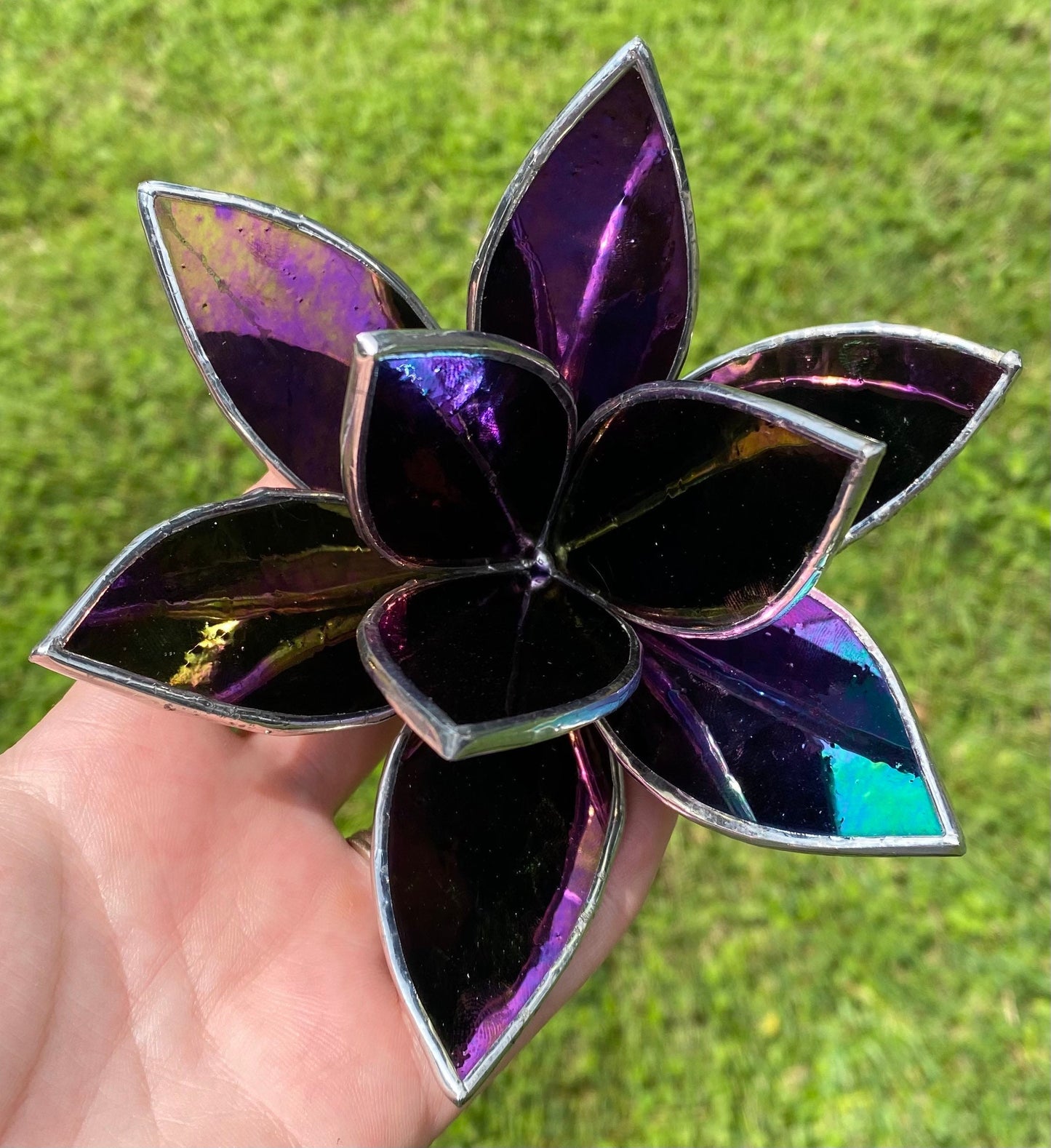 LIMITED EDITION Iridescent Black Opaque Stained Glass Fall Inspired Succulent Sculpture for plant lovers