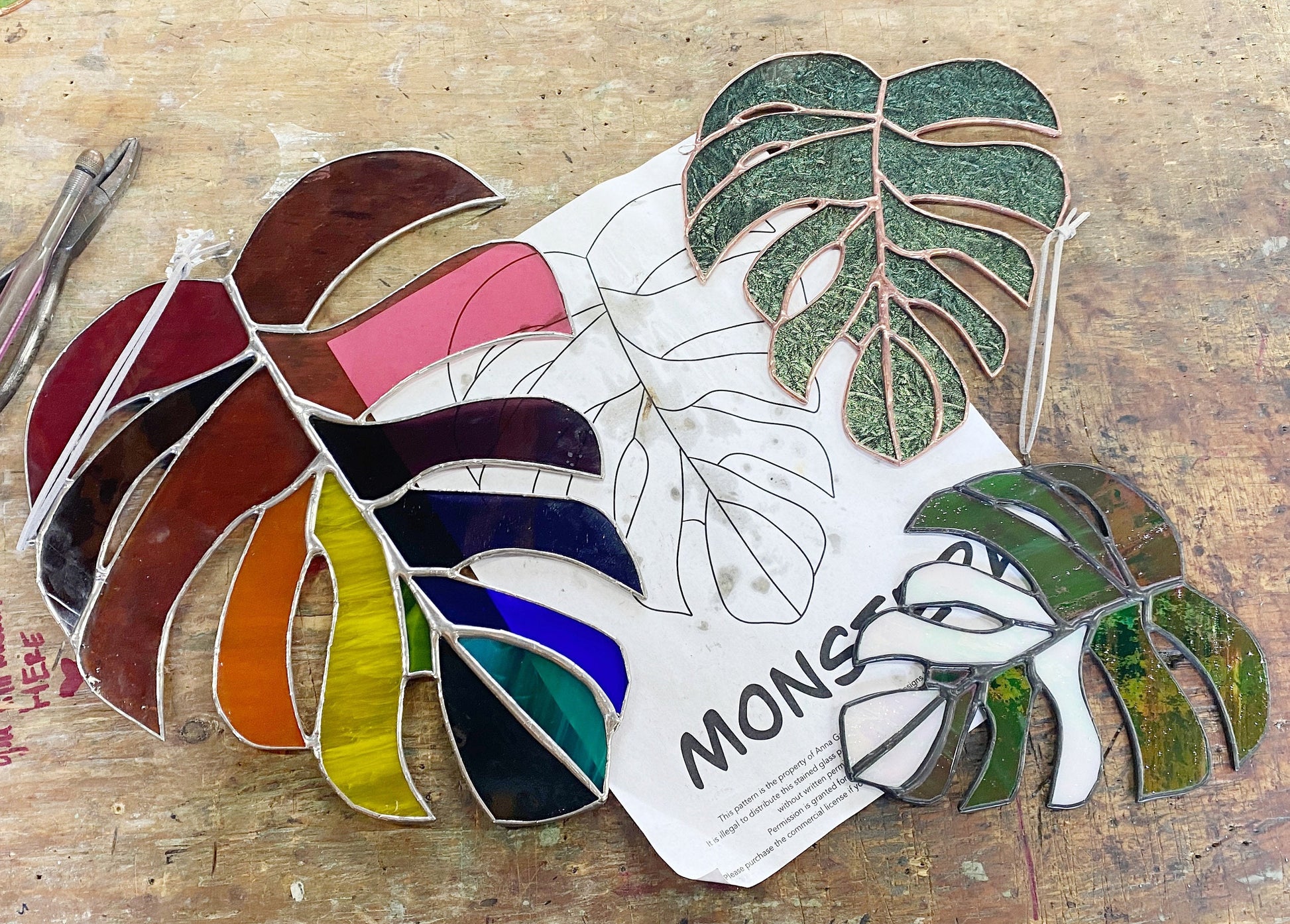 stained glass monstera Comercial Use Digital Monstera Stained Glass Pattern, PDF – AG Glass Studio