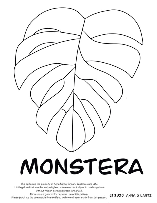 Personal Use Digital Monstera Stained Glass Pattern, PDF