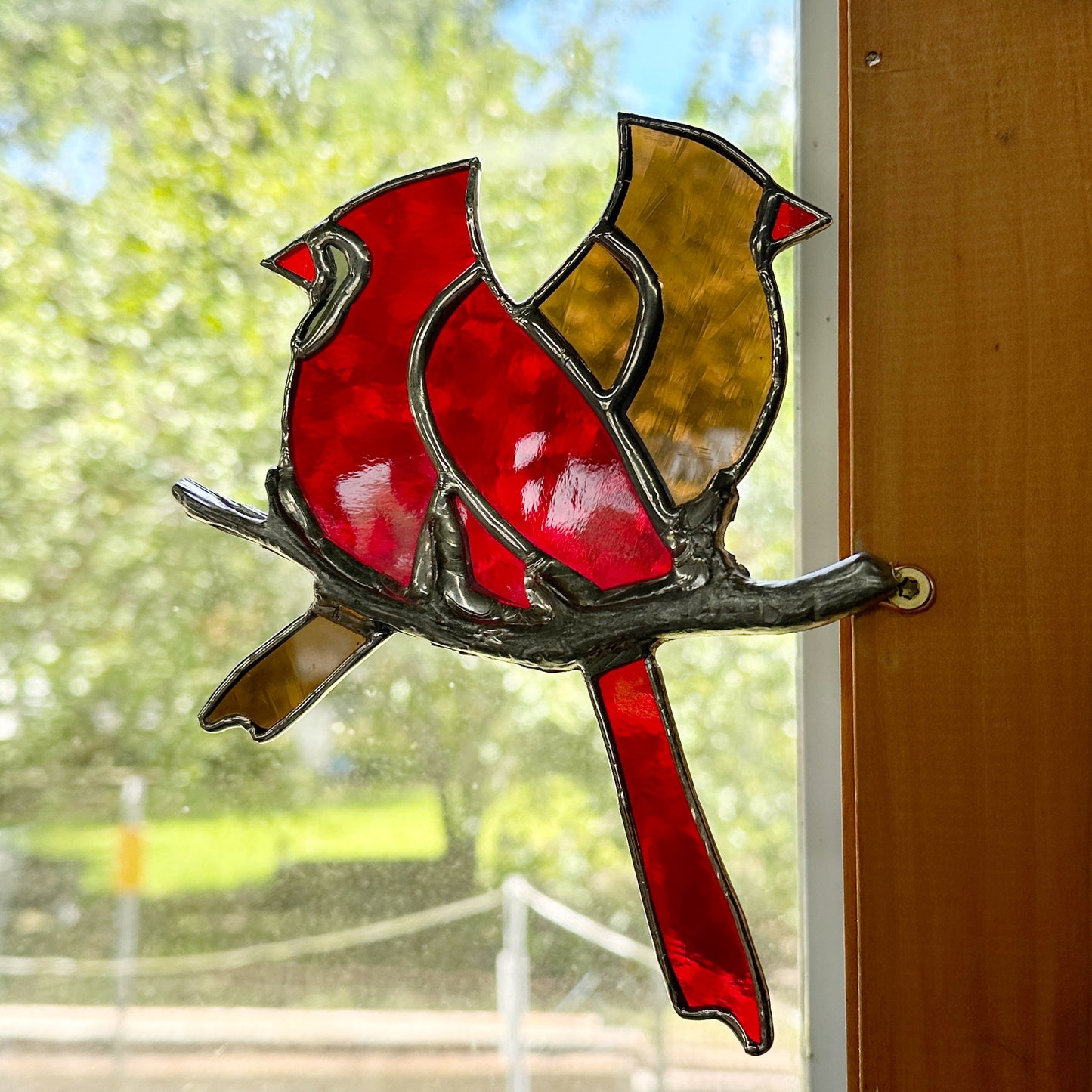 Commercial Use Digital Cardinal Pair on a Branch Stained Glass Sun Catcher Pattern, PDF