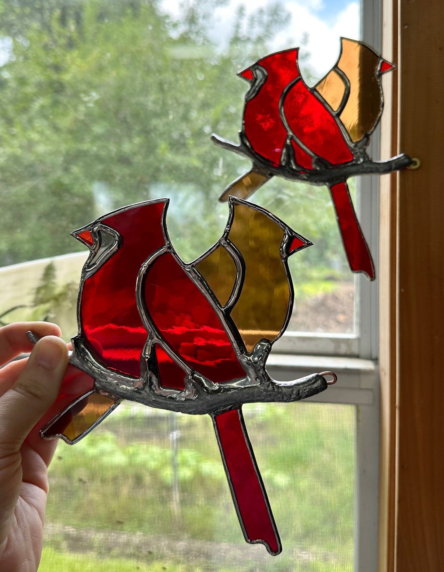 Commercial Use Digital Cardinal Pair on a Branch Stained Glass Sun Catcher Pattern, PDF