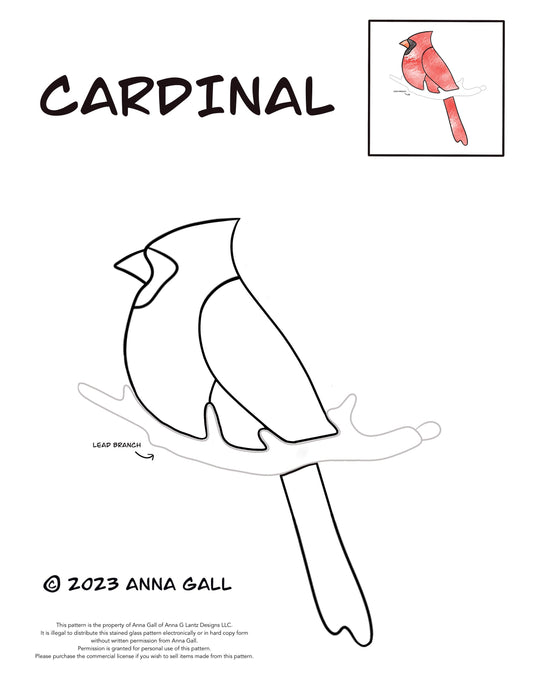 Personal Use Digital Cardinal on a Branch Stained Glass Sun Catcher Pattern, PDF