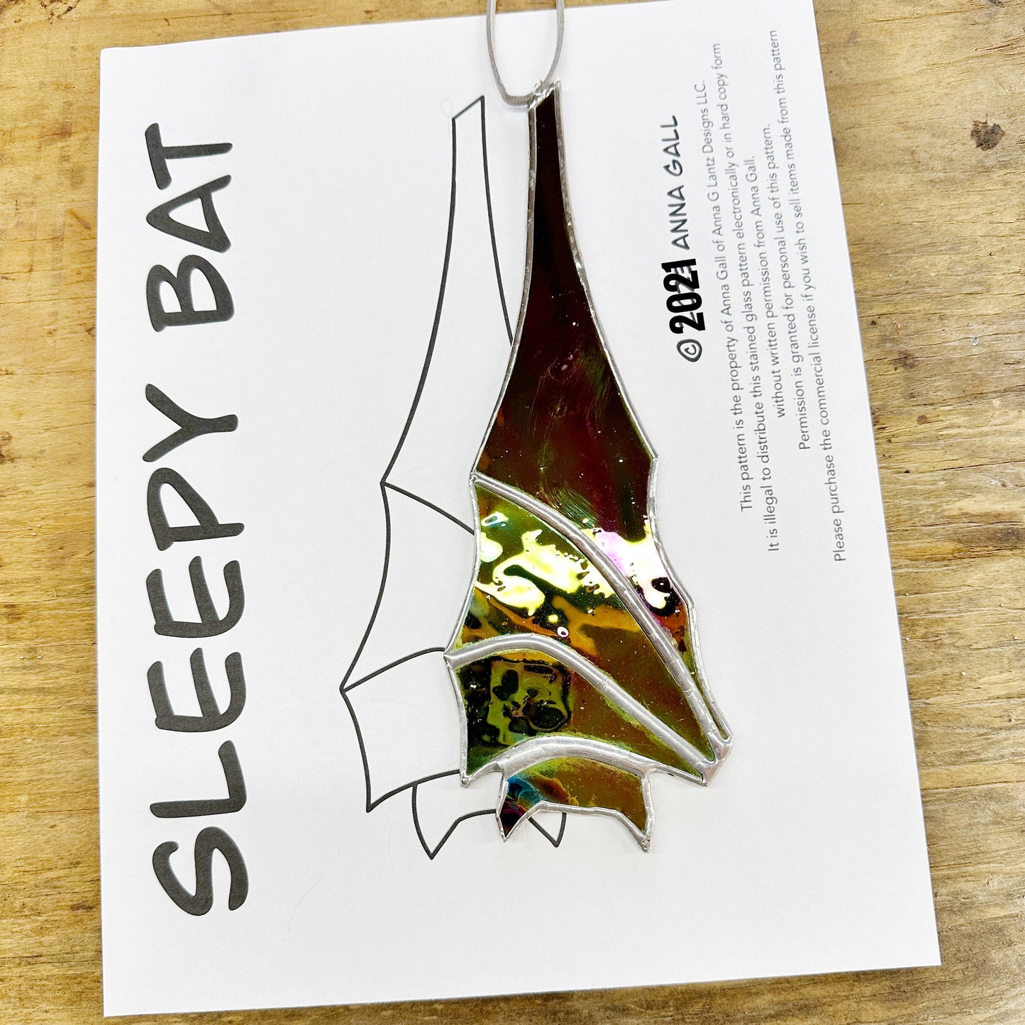 Personal Use Digital Sleepy Bat Stained Glass Sun Catcher Pattern, PDF