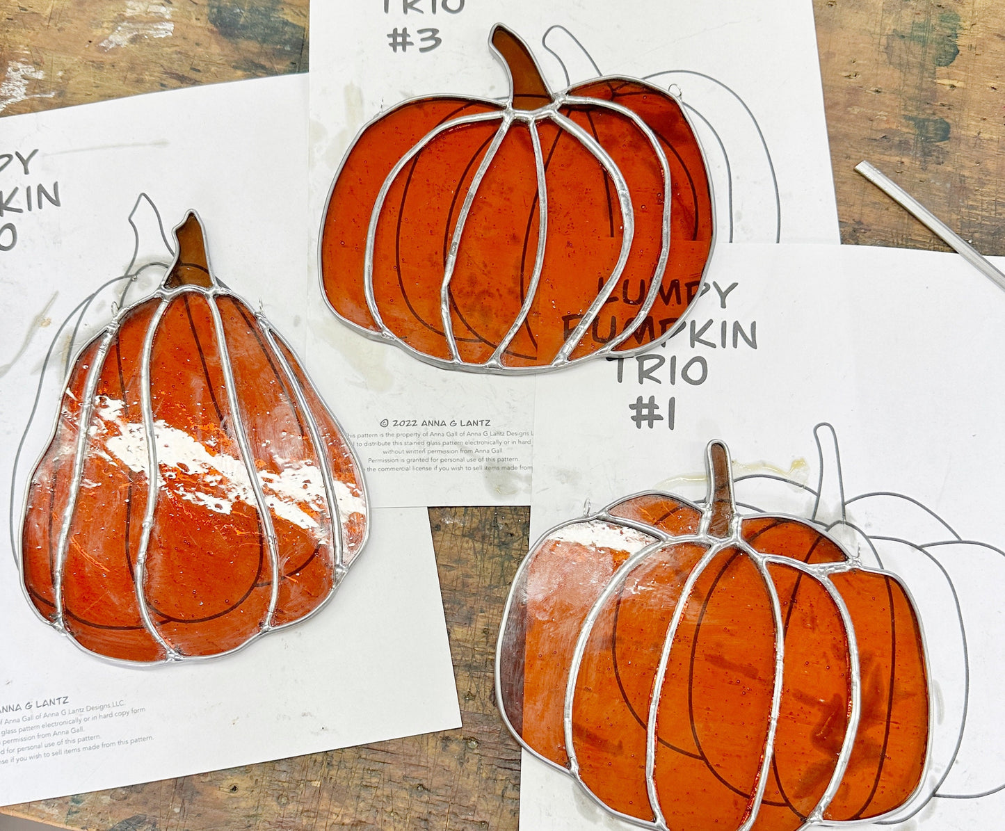 Personal Use Digital Lumpy Pumpkin Trio Stained Glass Sun Catcher Pattern, PDF