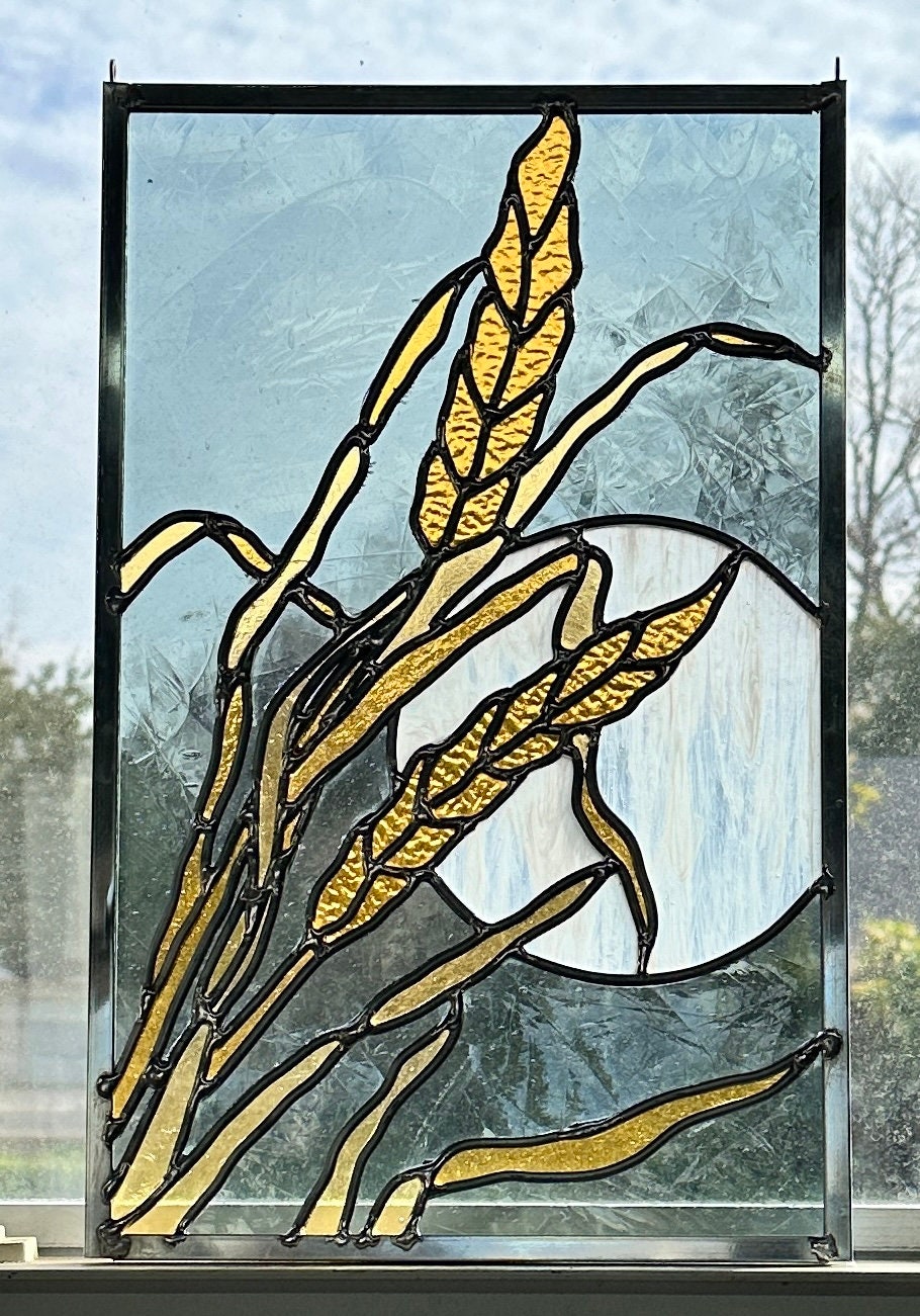 Grain Wheat moon stained glass panel