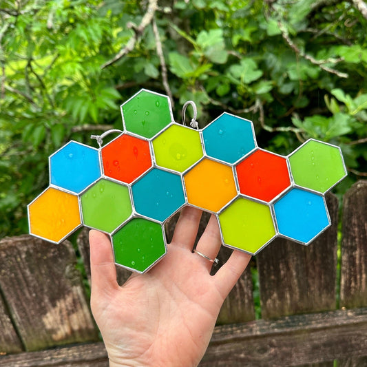 Neon Pop Stained Glass Honeycomb sun catcher