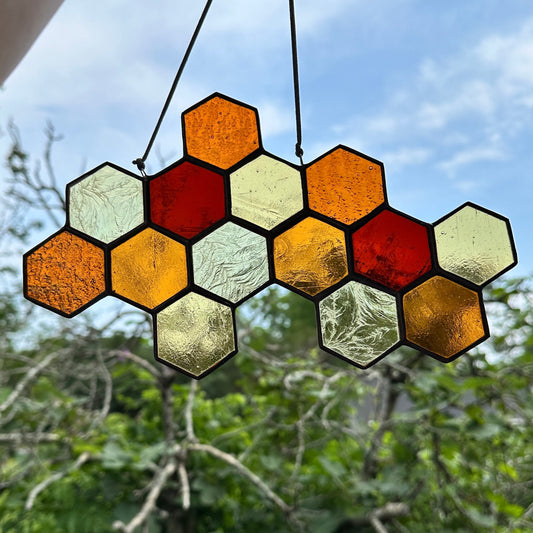 Amber Honey Stained Glass Honeycomb sun catcher