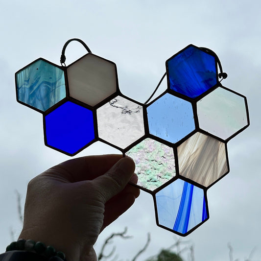 Unique Blue Stained Glass Honeycomb sun catcher