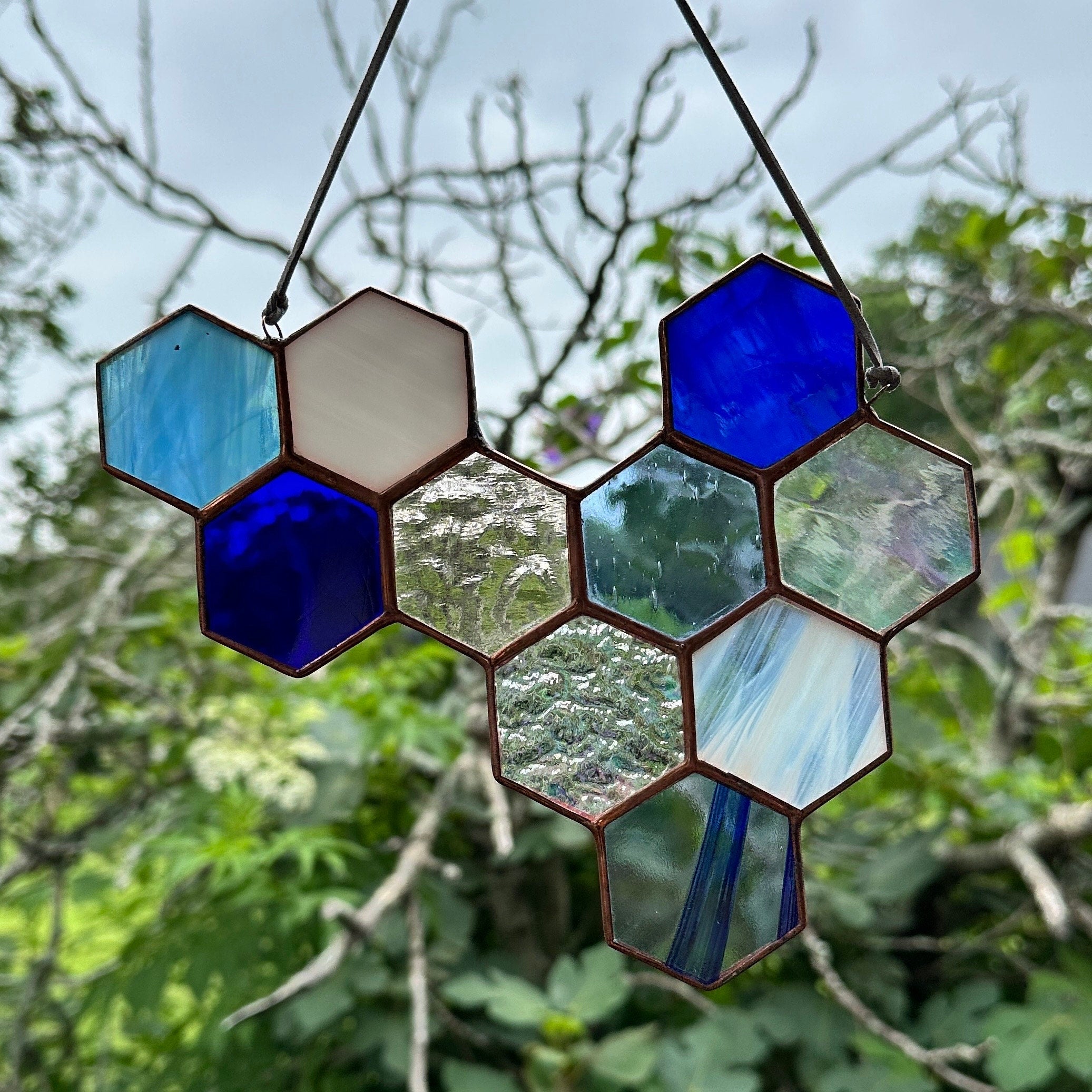 Large Honeycomb suncatcher, stained glass on sale honeycomb