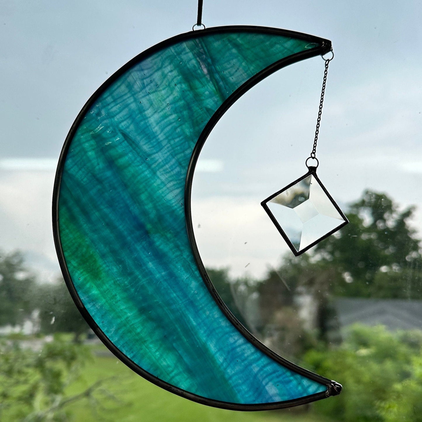 Crescent Moon Phase Blue Moon Stained Glass