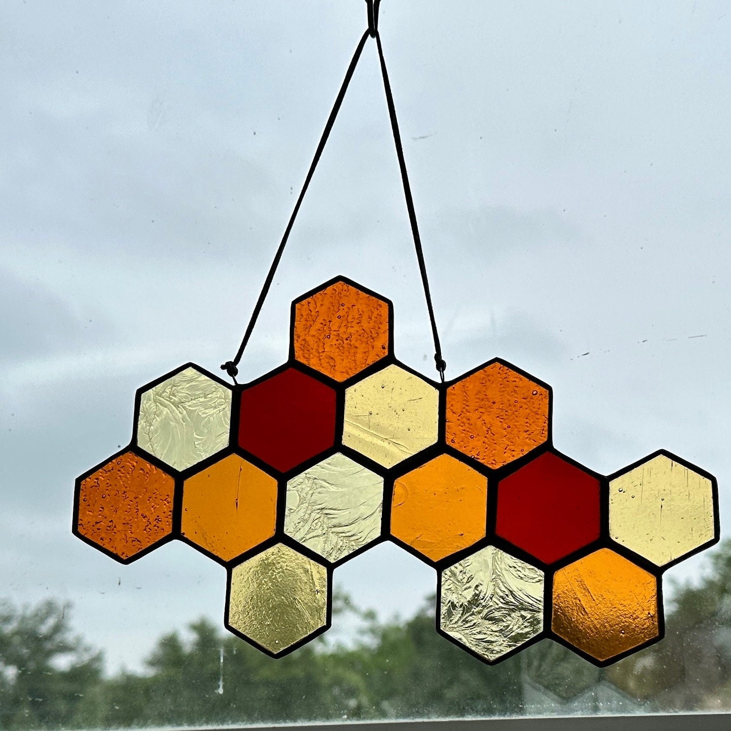 Amber Honey Stained Glass Honeycomb sun catcher