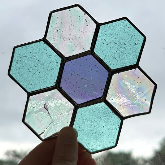 Simple Stained Glass Honeycomb cluster sun catcher