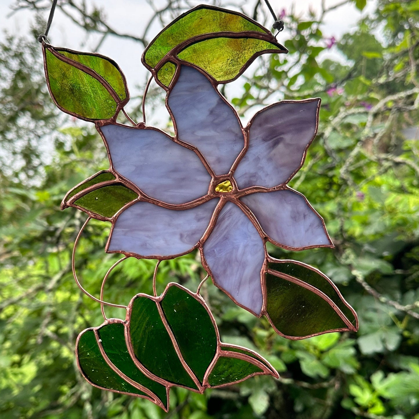 Stained Glass Clematis Flower Sun Catcher