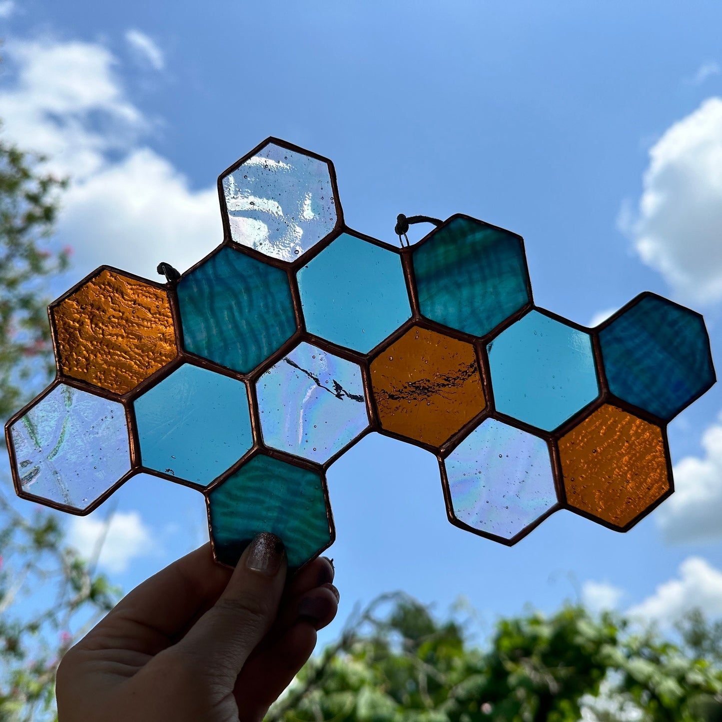 Southwest inspired Stained Glass Honeycomb sun catcher