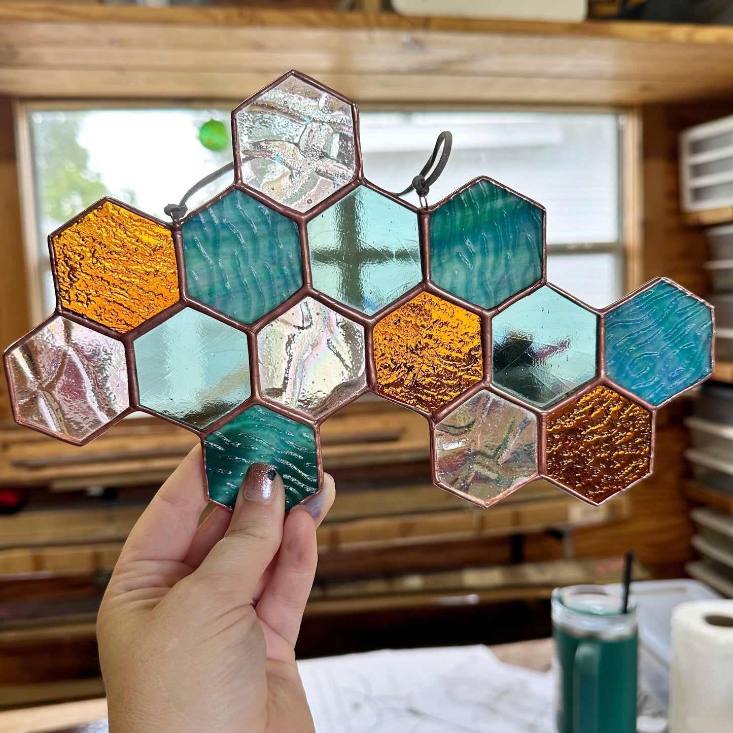 Southwest inspired Stained Glass Honeycomb sun catcher