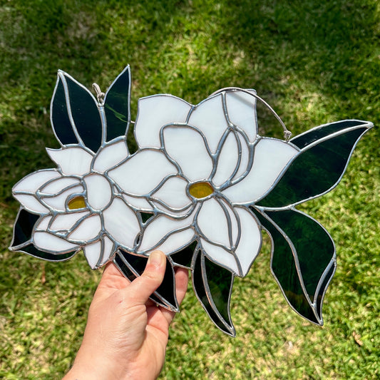 Stained Glass Magnolia Pair Sun Catcher