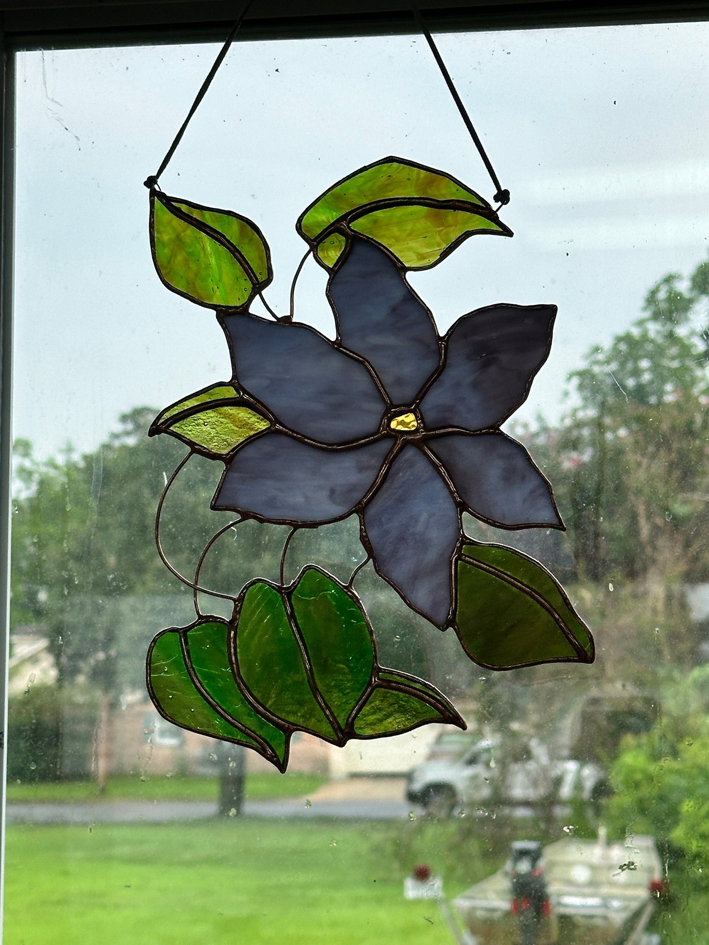 Stained Glass Clematis Flower Sun Catcher