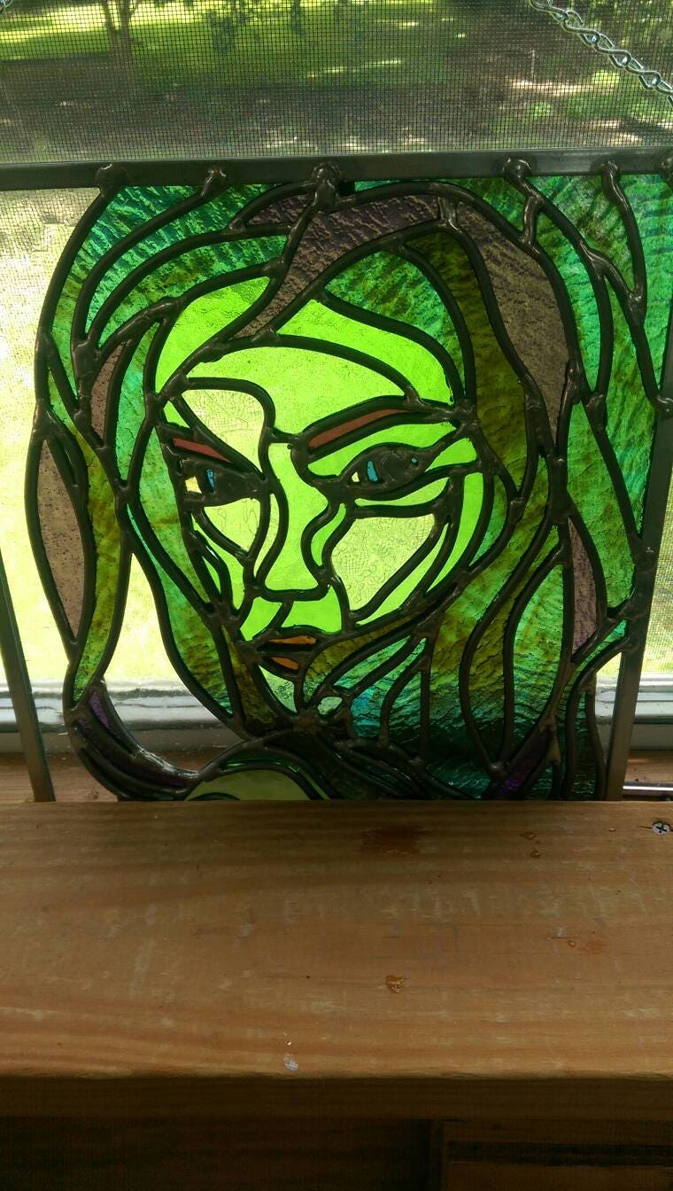 Mermaid Alien Stained Glass Window Panel