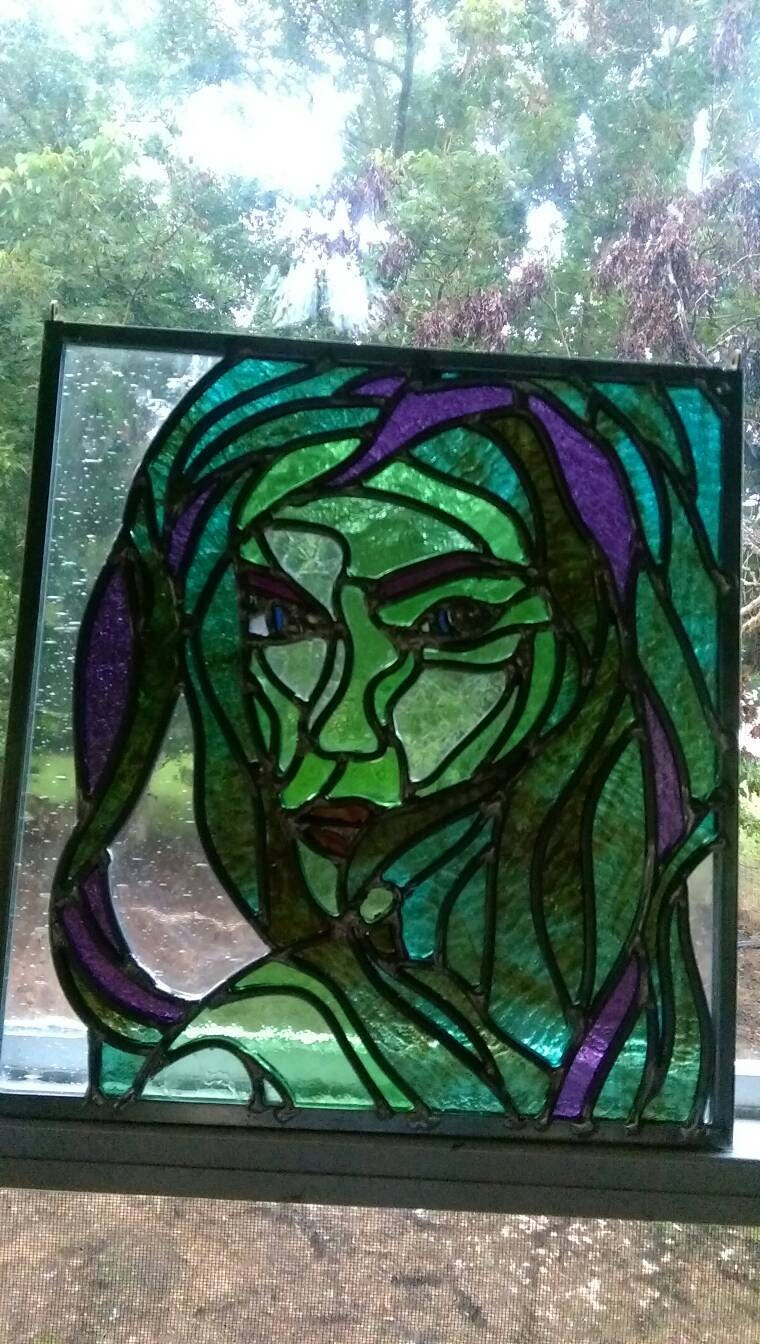 Mermaid Alien Stained Glass Window Panel