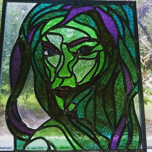 Mermaid Alien Stained Glass Window Panel