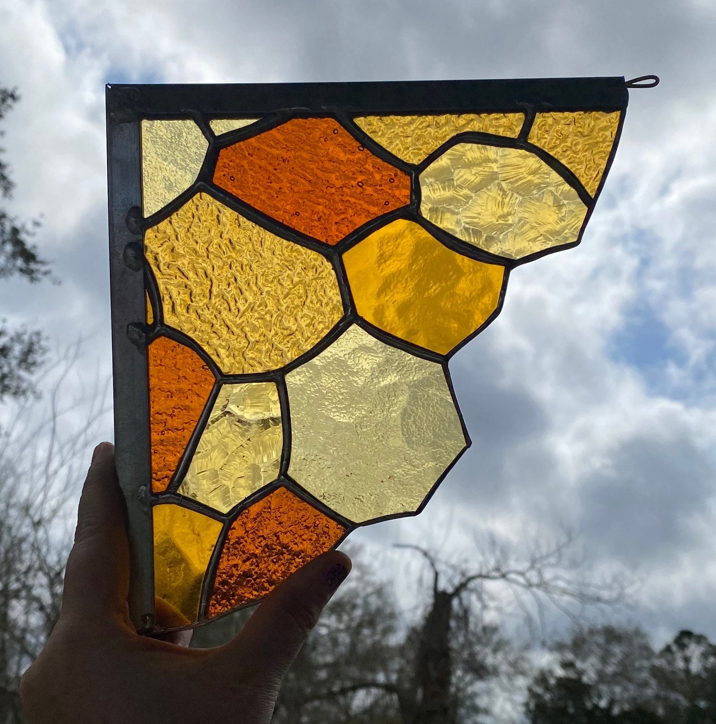 Whimsical Honeycomb Stained Glass Spinner Corner, Single