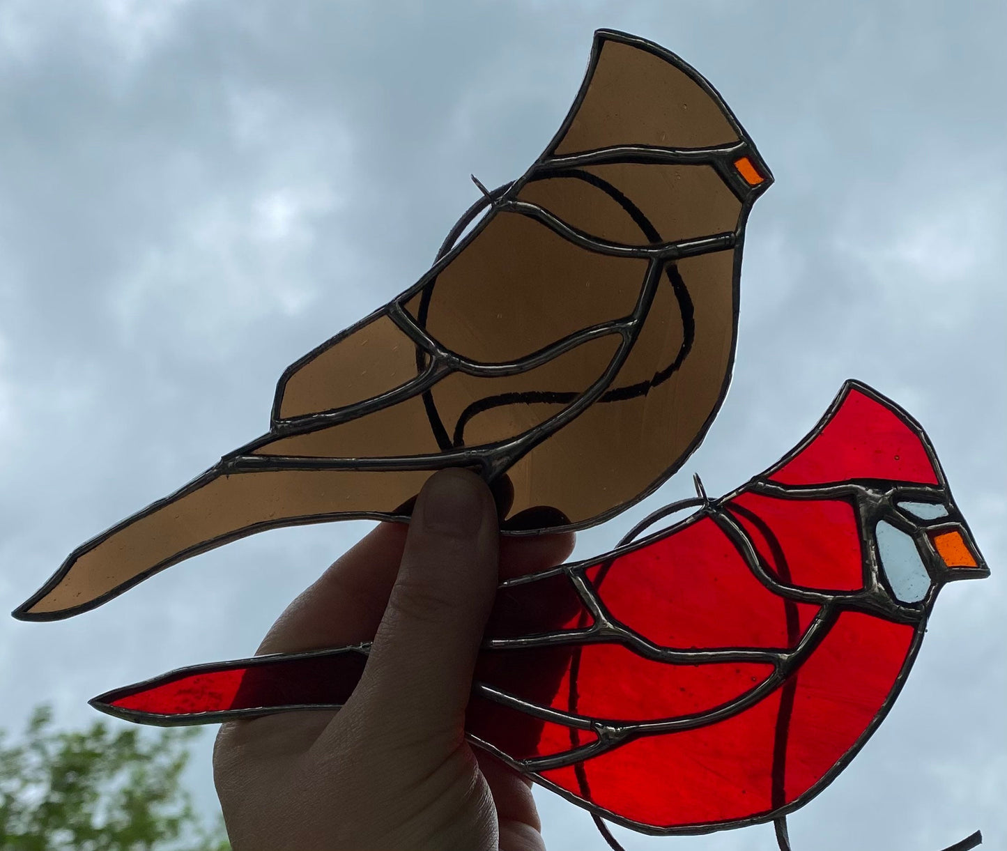 Stained Glass Cardinal Pair, Red Bird Sun Catcher