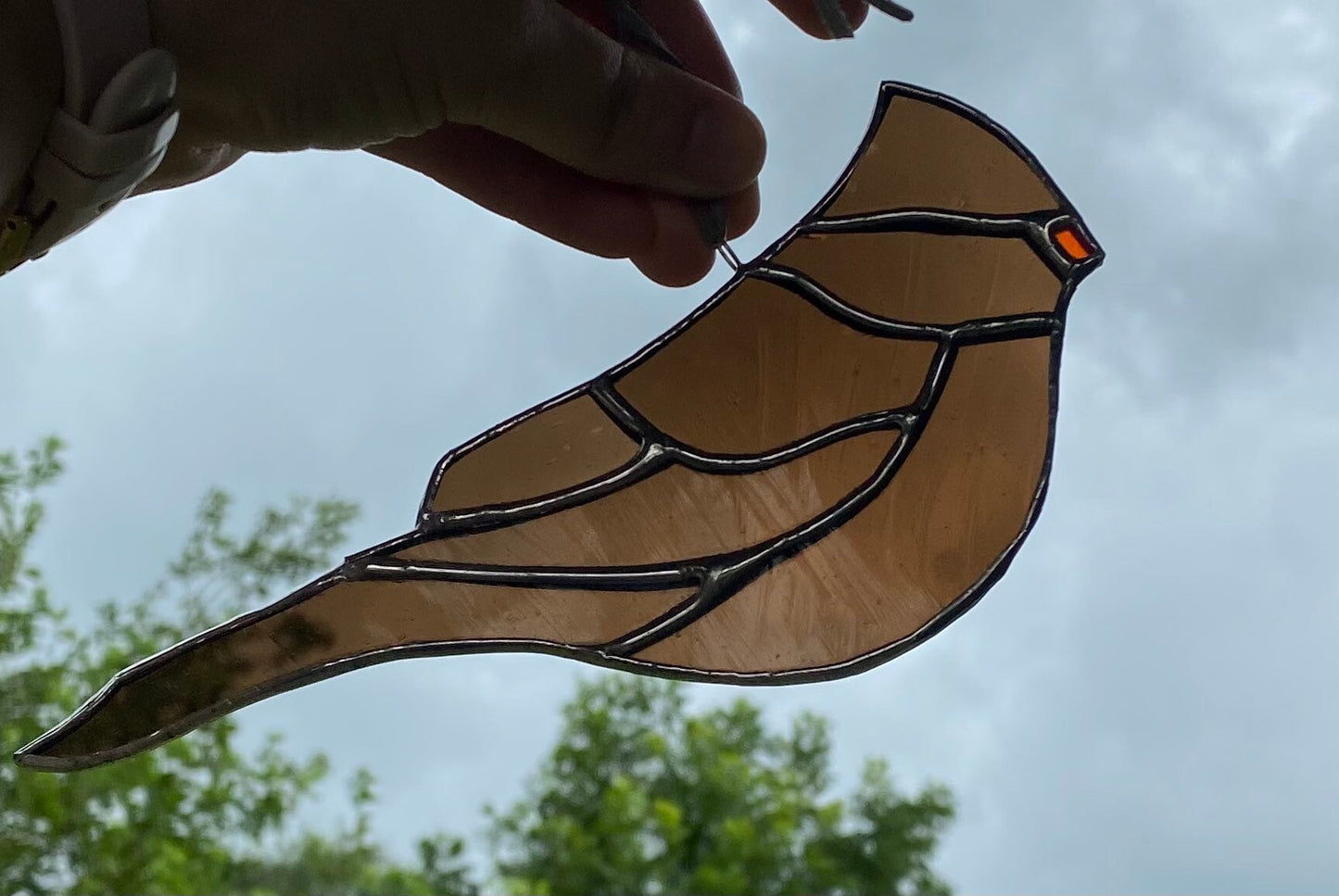 Stained Glass Female Cardinal, Brown Bird Sun Catcher