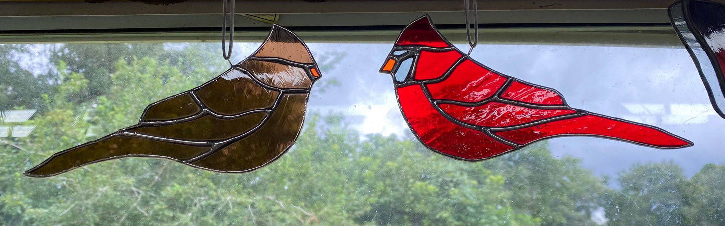 Stained Glass Cardinal Pair, Red Bird Sun Catcher