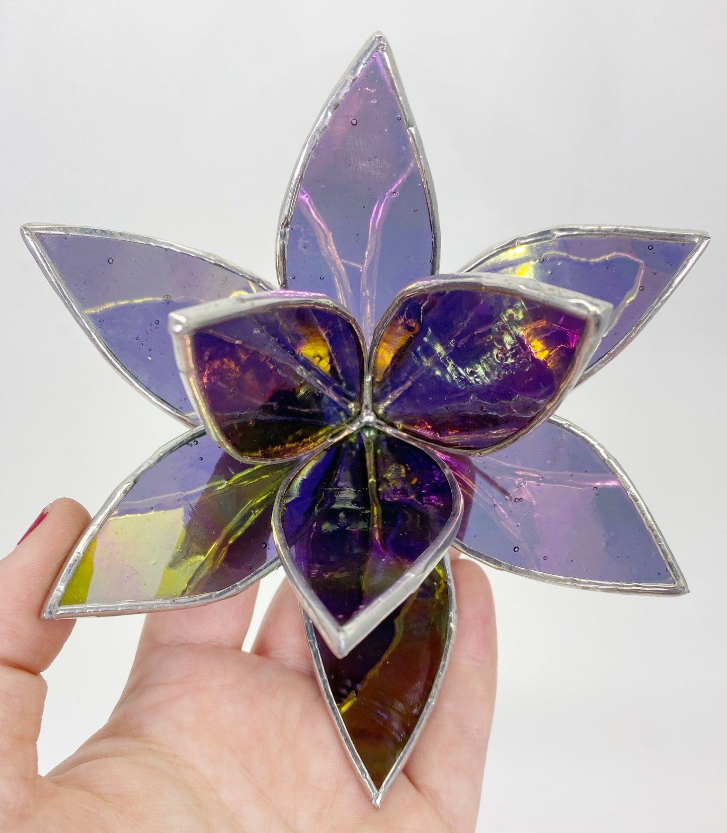 Amethyst Iridescent Purple Stained Glass Fall Inspired Succulent Sculpture for plant lovers