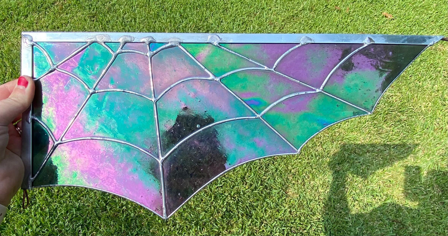 Limited Edition Iridescent Purple Spider Web Corner Stained Glass Spinner