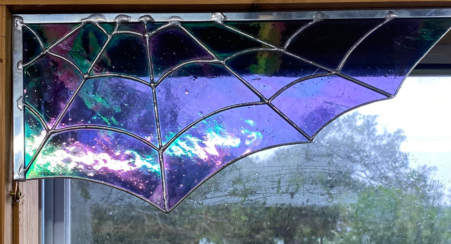 Limited Edition Iridescent Purple Spider Web Corner Stained Glass Spinner