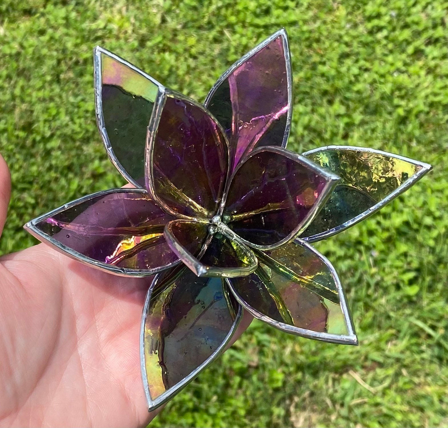 Amethyst Iridescent Purple Stained Glass Fall Inspired Succulent Sculpture for plant lovers