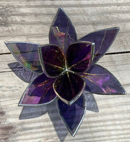 Amethyst Iridescent Purple Stained Glass Fall Inspired Succulent Sculpture for plant lovers