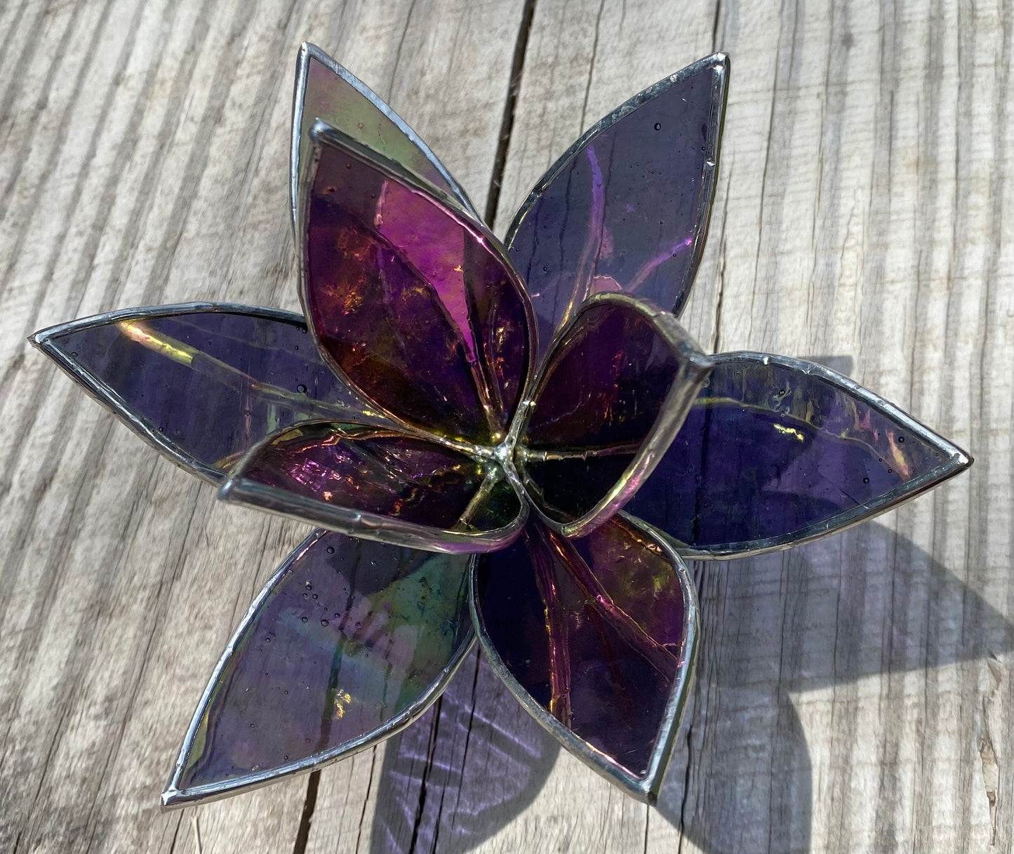 Amethyst Iridescent Purple Stained Glass Fall Inspired Succulent Sculpture for plant lovers