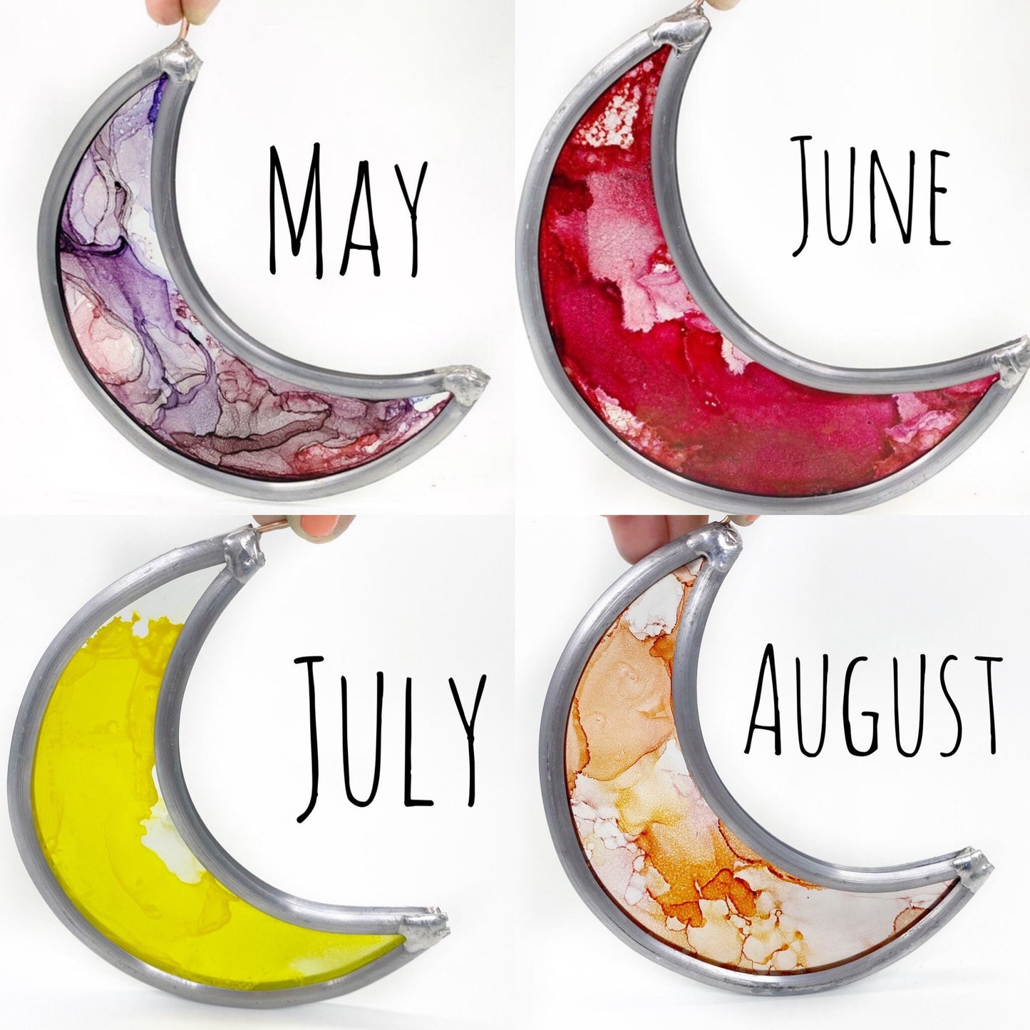 Crescent Moon Alcohol Ink on Glass Sun catcher, celestial stained glass