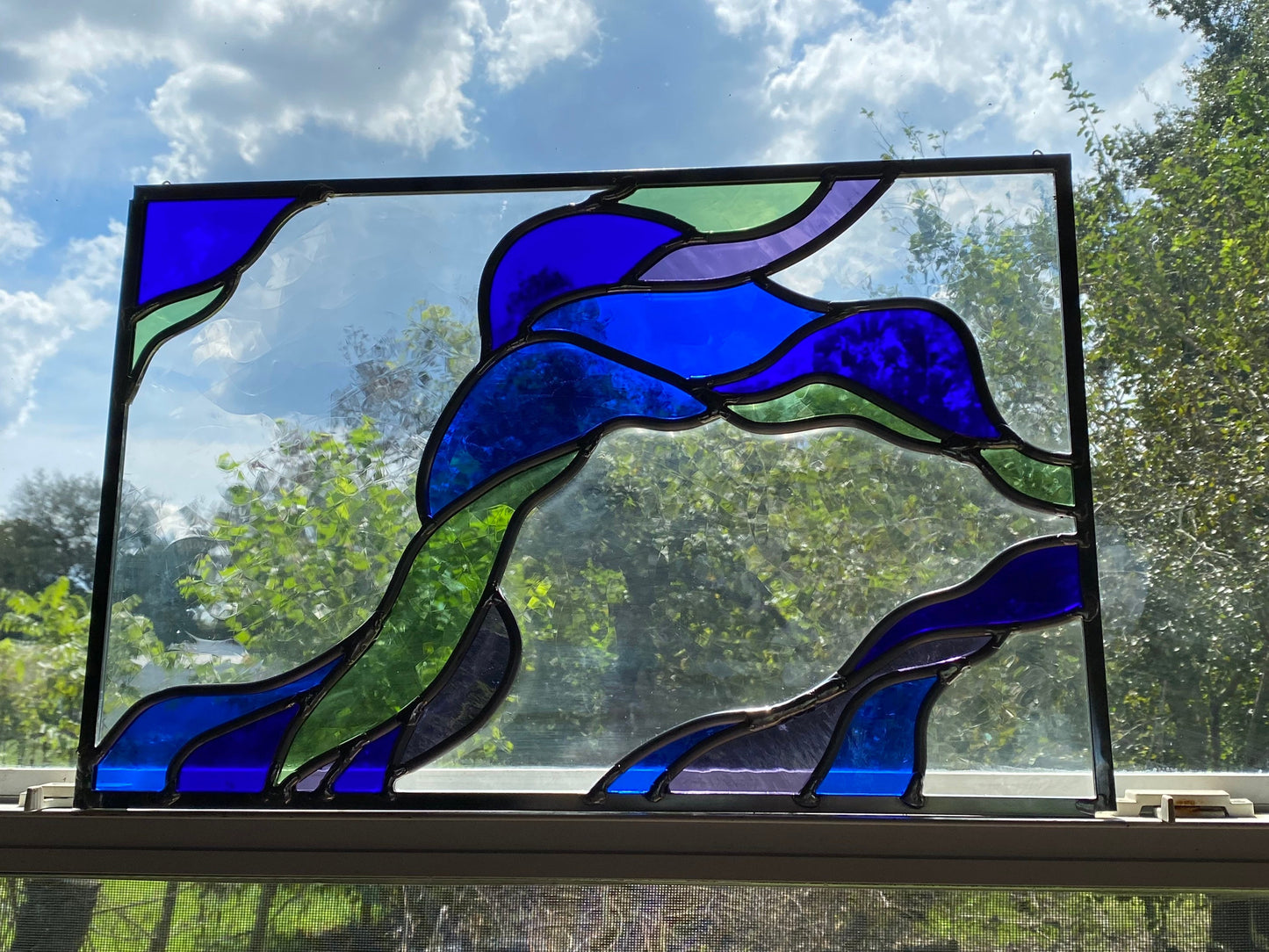 Flow Contemporary Abstract Stained Glass Panel