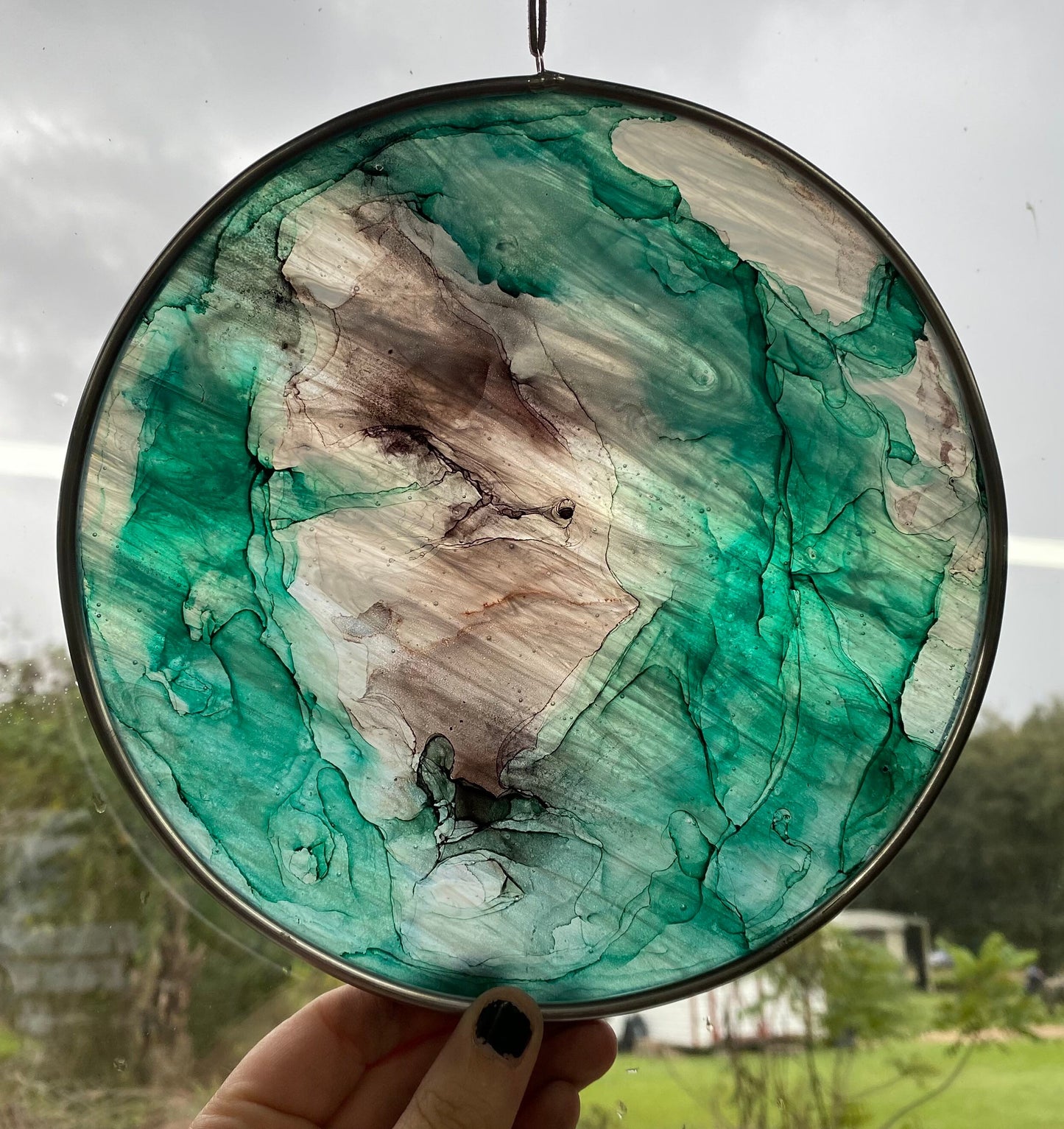 Stained Glass Birthstone Moon with Alcohol Ink