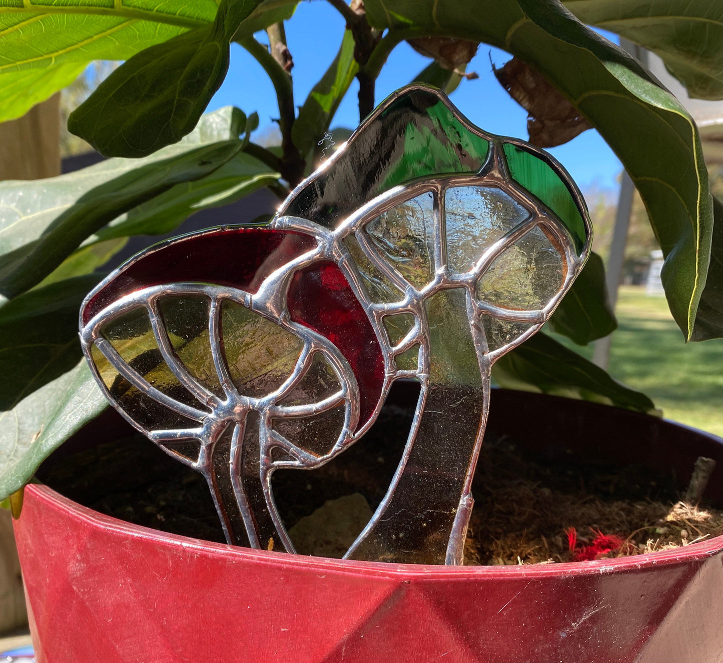 Mushroom Planter Stake Stained Glass