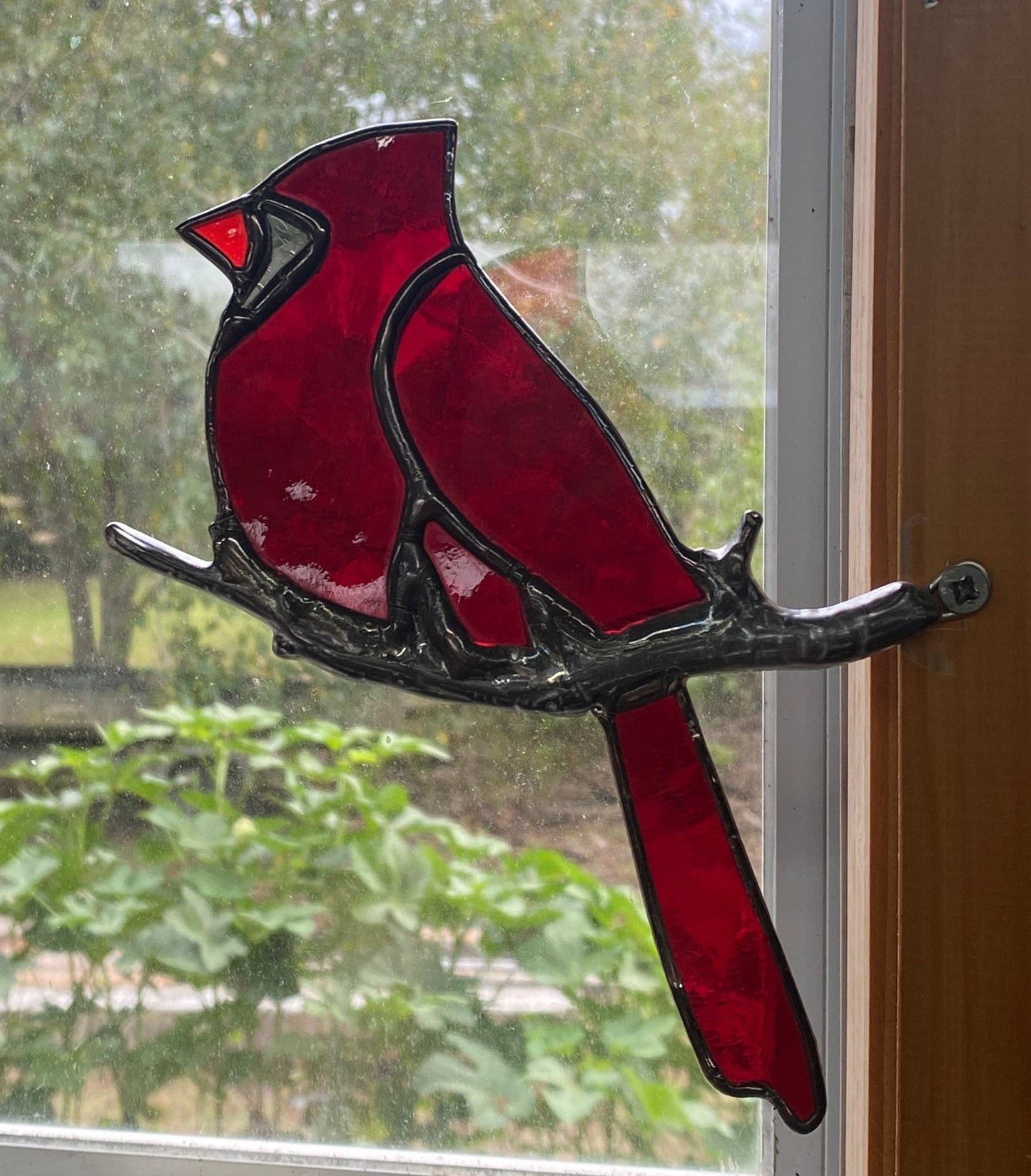 Memorial Cardinal on a Branch stained glass sun catcher