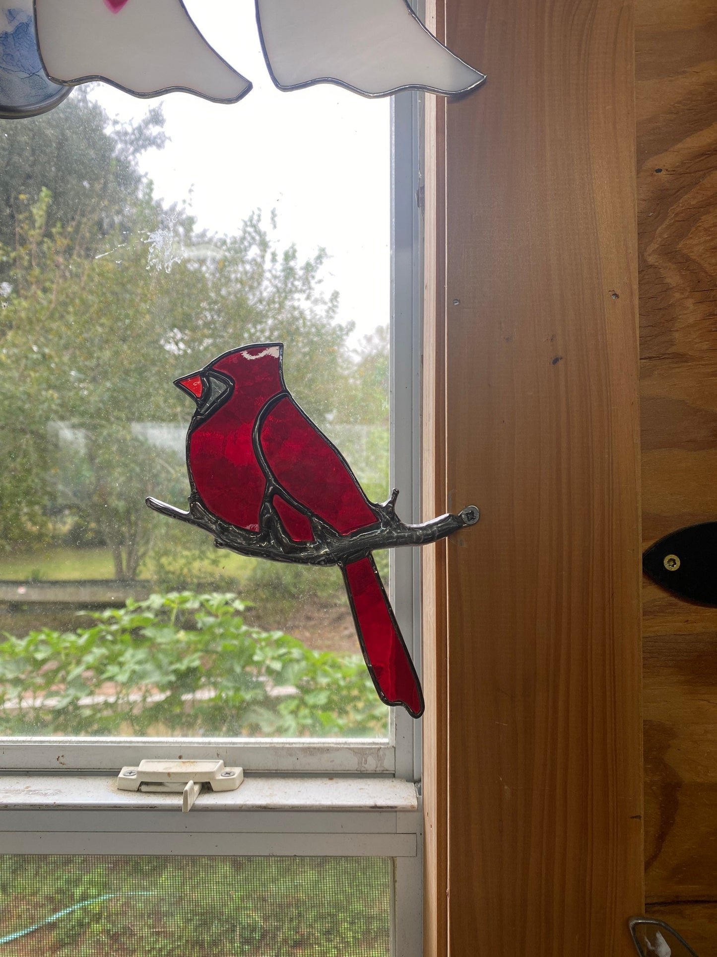 Memorial Cardinal on a Branch stained glass sun catcher