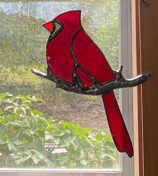 Memorial Cardinal on a Branch stained glass sun catcher