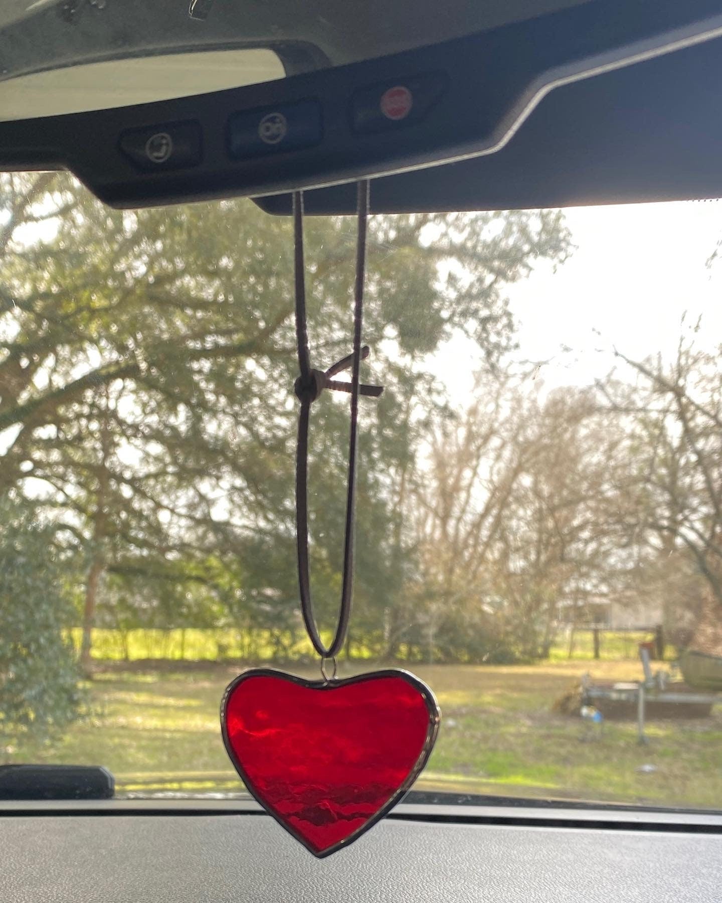 Stained glass heart Rear view mirror Swag for lovers