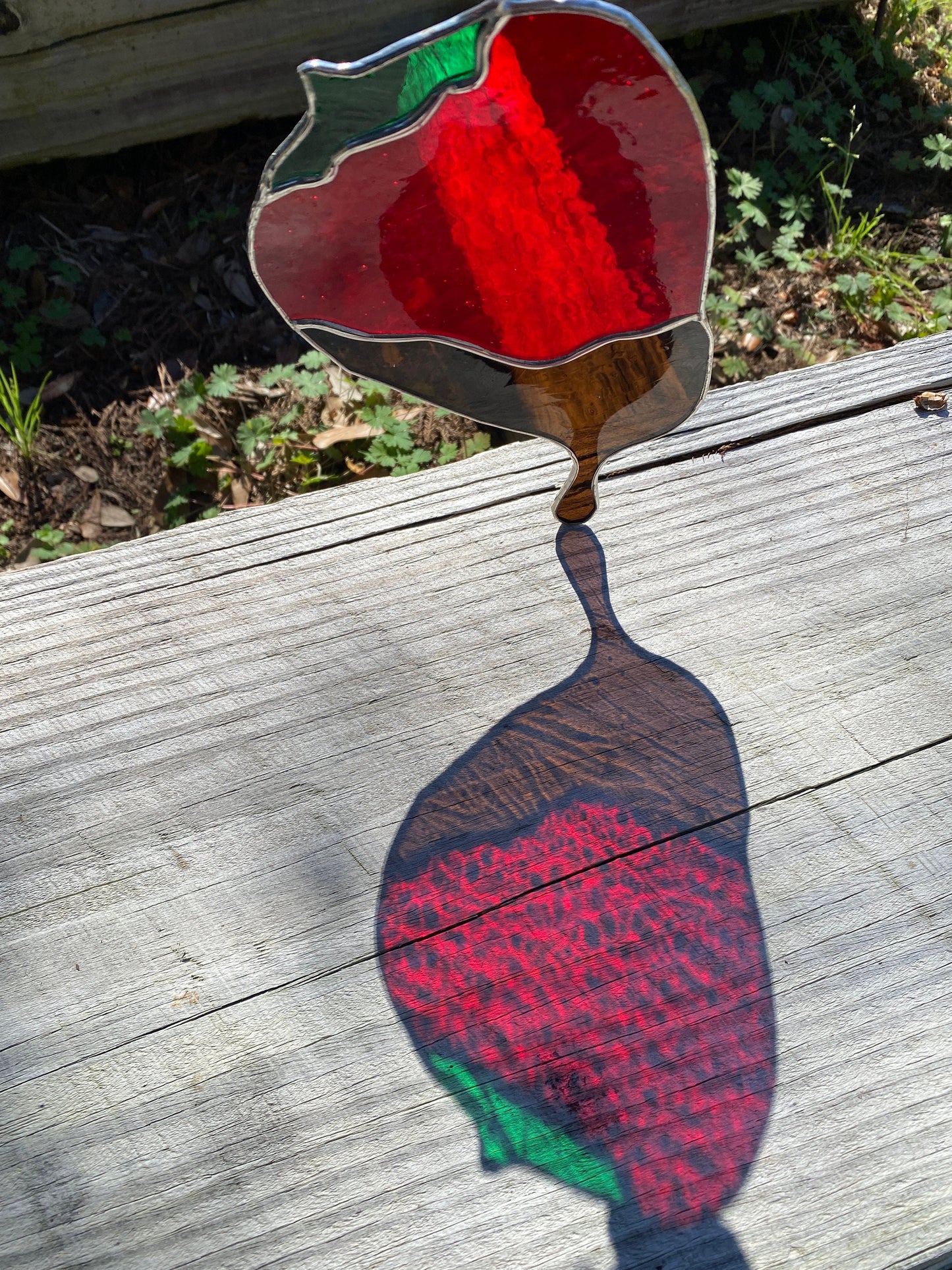 Stained Glass Strawberry Cholocate Drip Sun Catcher