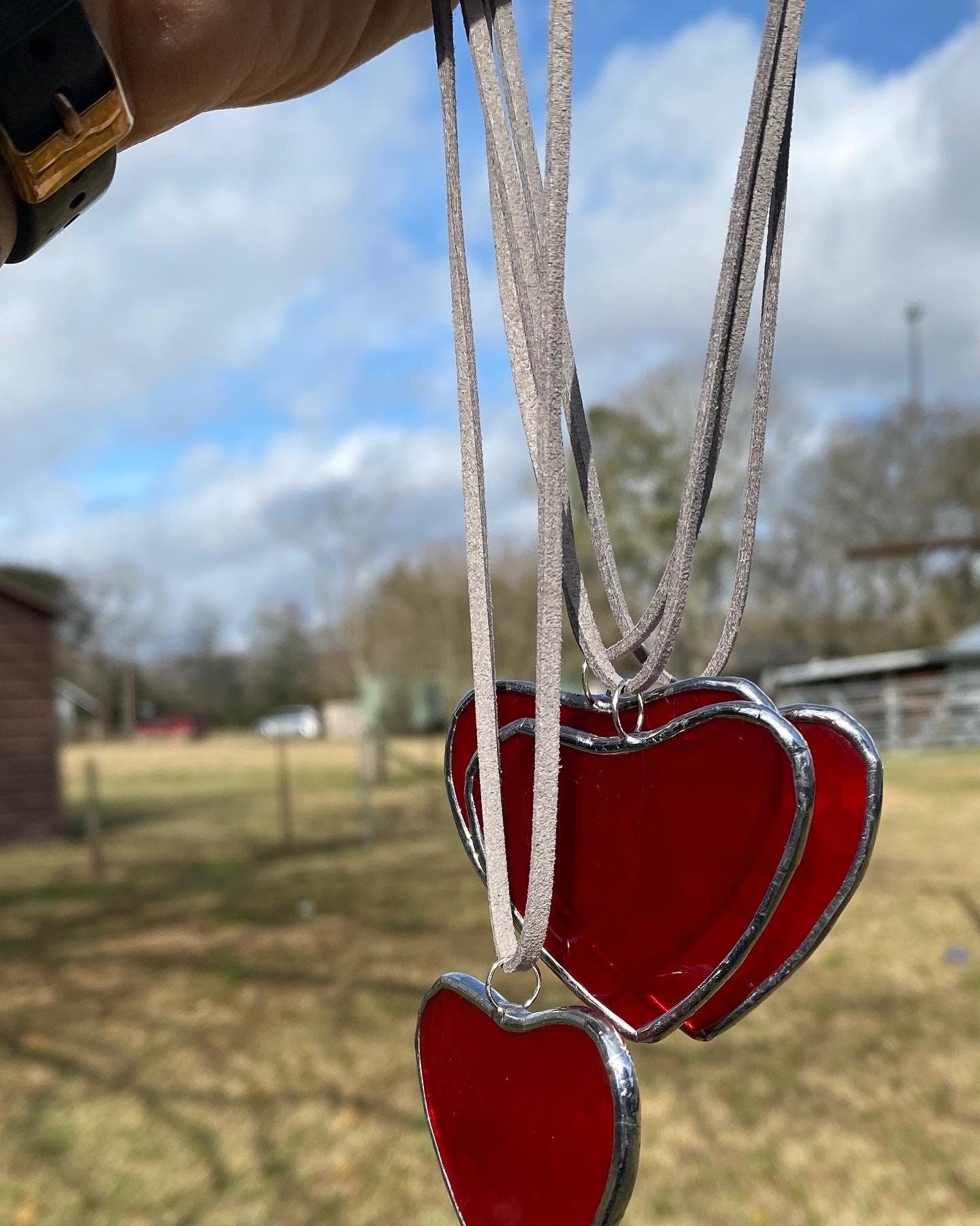 Stained glass heart Rear view mirror Swag for lovers