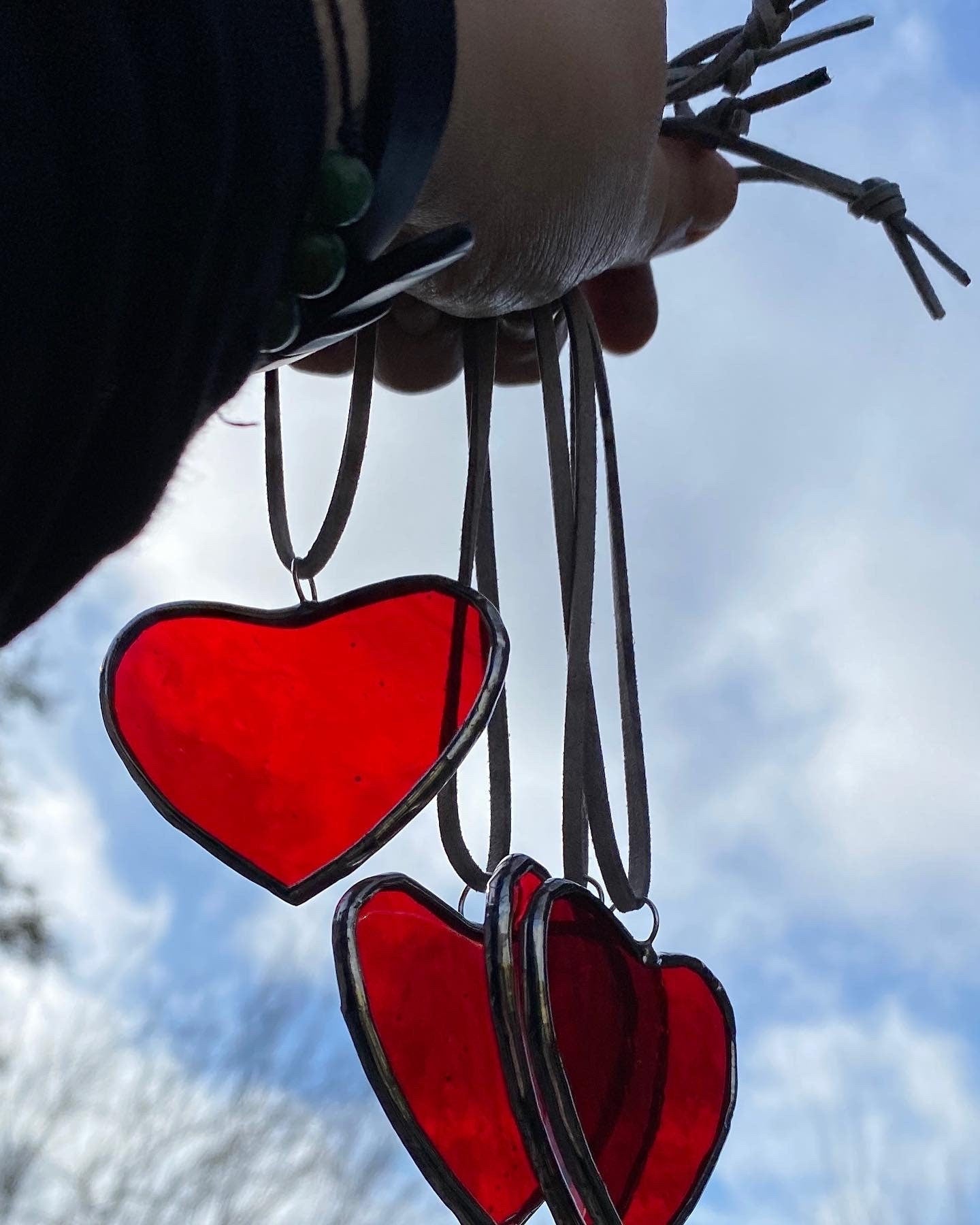 Stained glass heart Rear view mirror Swag for lovers