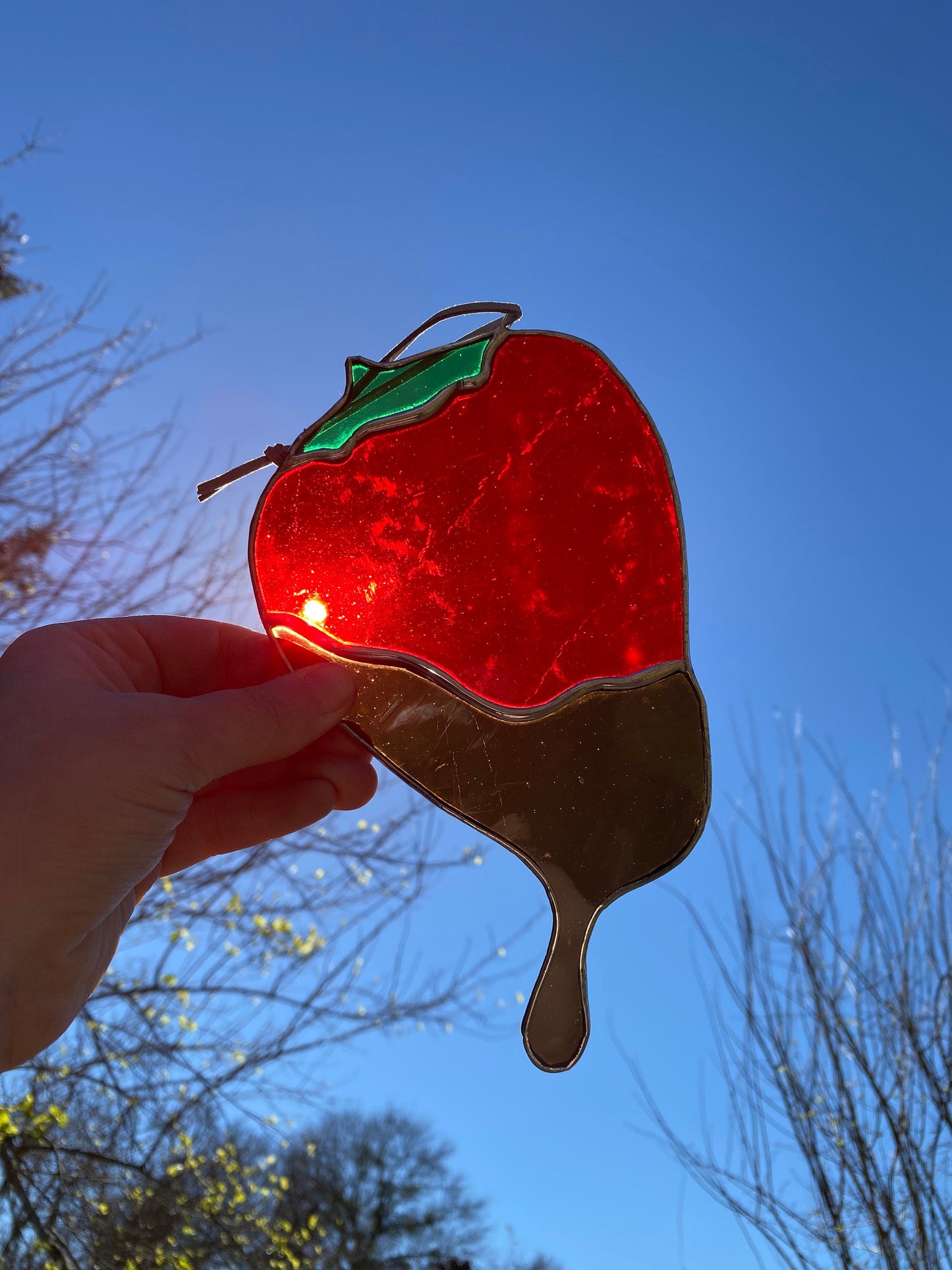 Stained Glass Strawberry Cholocate Drip Sun Catcher