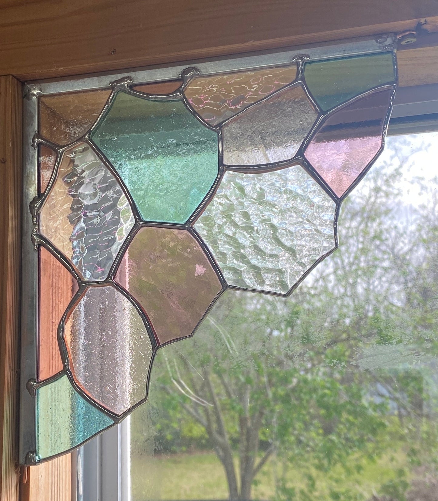 Pastel Whimsical Honeycomb Stained Glass Spinner Corner