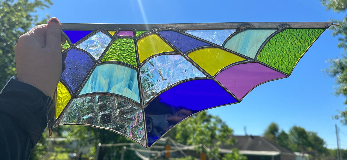 Rainbow Spider Web Corner Stained Glass Spinner